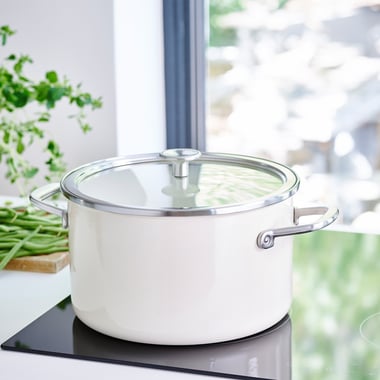 3,7L Garnek emaliowany z pokrywką kremowy - 3